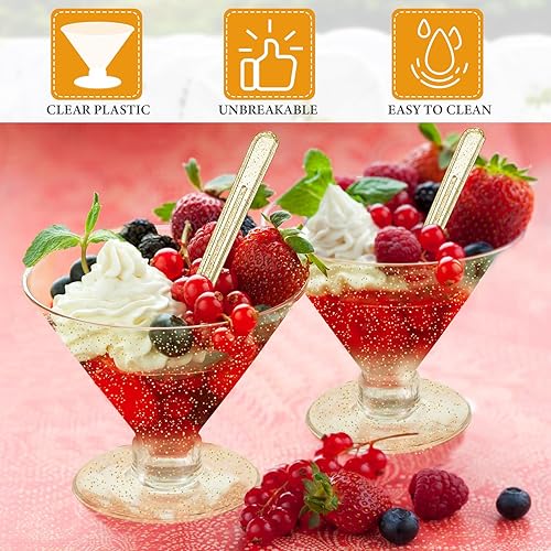 Miniatura 4 de Yinkin 100 vasos de Martini de plástico desechables, mini vasos de plástico para martini, postre de PVC, irrompibles con cucharas para bodas,