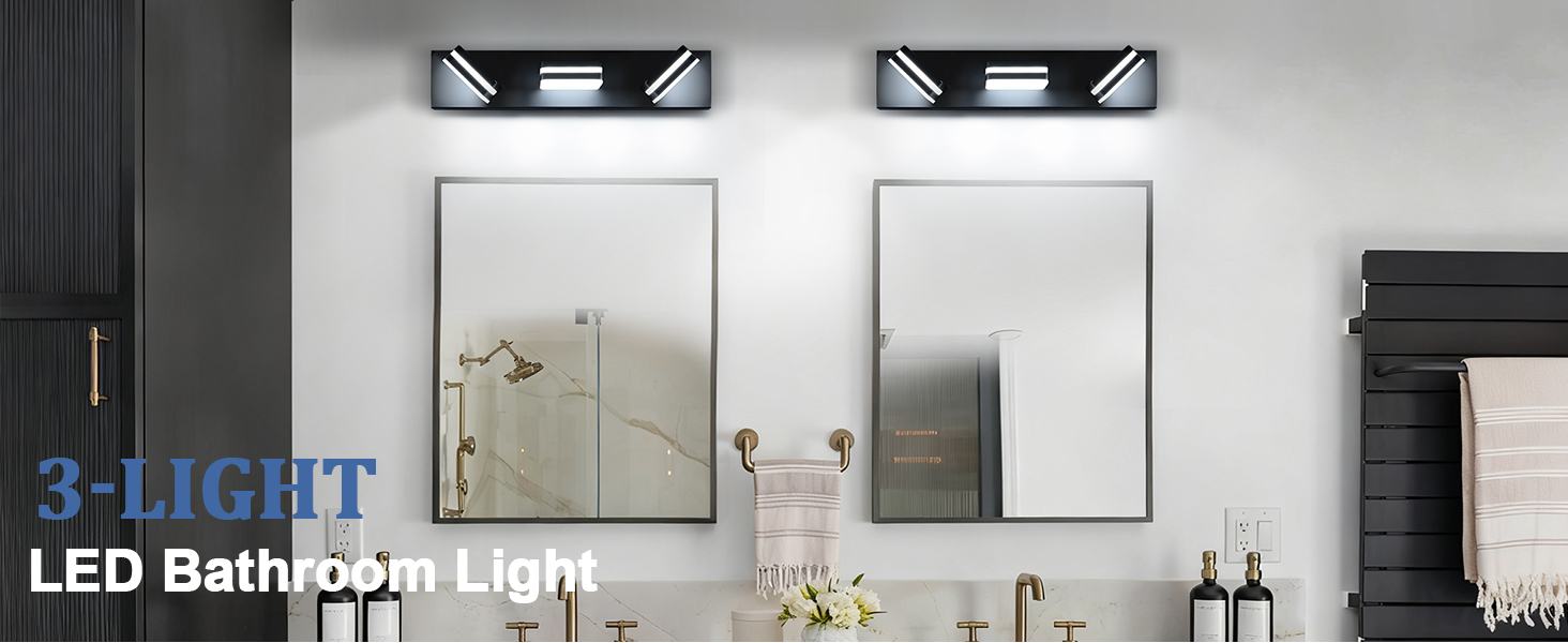 Image of Torondo 360 Rotate LED Bathroom Vanity Light Fixtures, Acrylic Vanity Lights for Bathroom, Modern Wall Lighting Fixtures Over Mirror Living, Matte Black, Natural White, 3-Light, 23.6-Inch