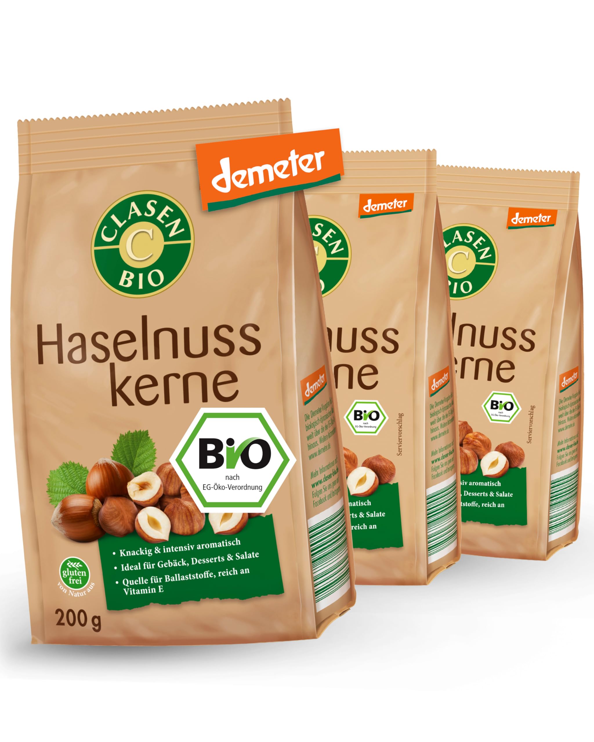 3x CLASEN BIO Demeter Haselnusskerne ohne Schale - 200g