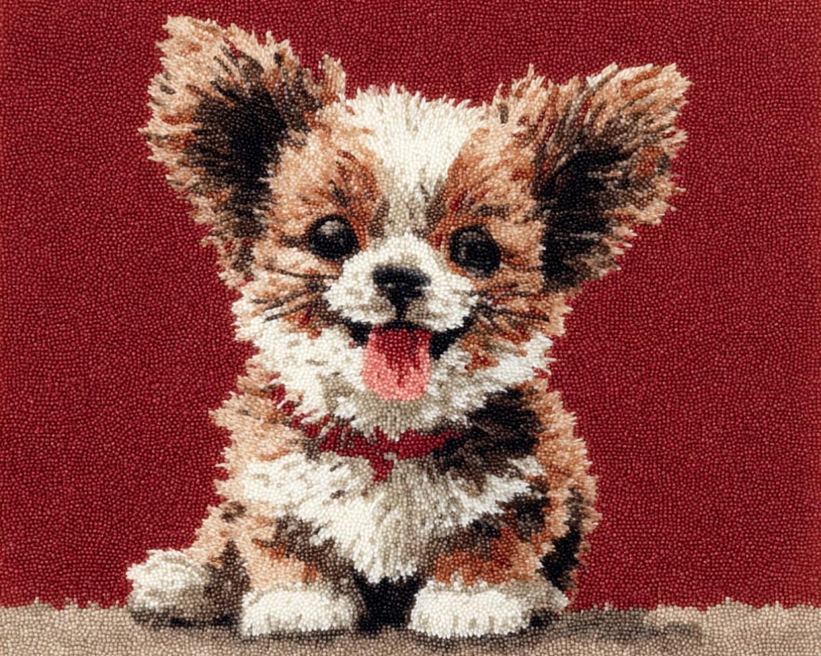 Wallphantom Latch Hook Rug Kits for Adults Beginners,Happy Chihuahua,Latch Hook Kits for Bedroom,Living Cushion Adult Craft Gifts,52x38cm