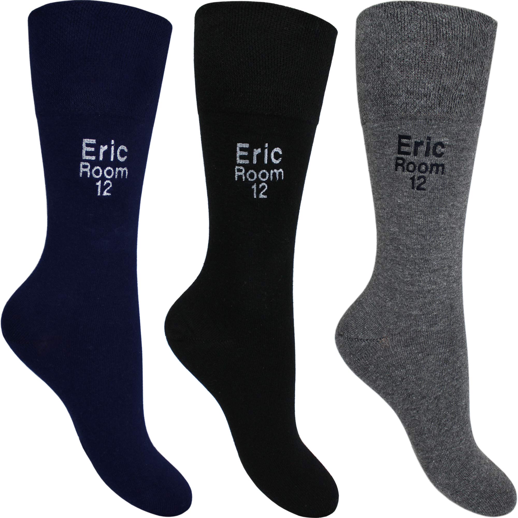 Teddyts Men's Black Personalised Retiret Home Gentle Grip Comfort Socks (3 Pair Pack) (Uk 6-11 (Eur 39-45))