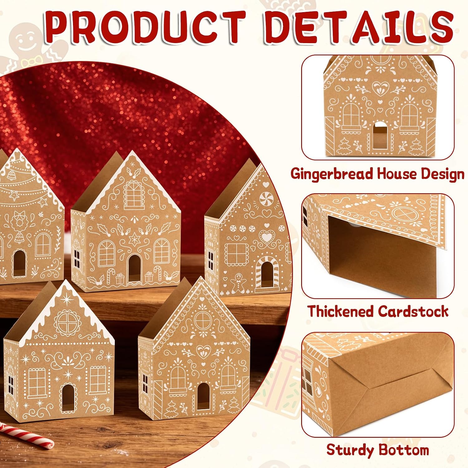 JULBEAR 25 Pcs Gingerbread House Gift Boxes, Christmas Candy Paper Bags image 5