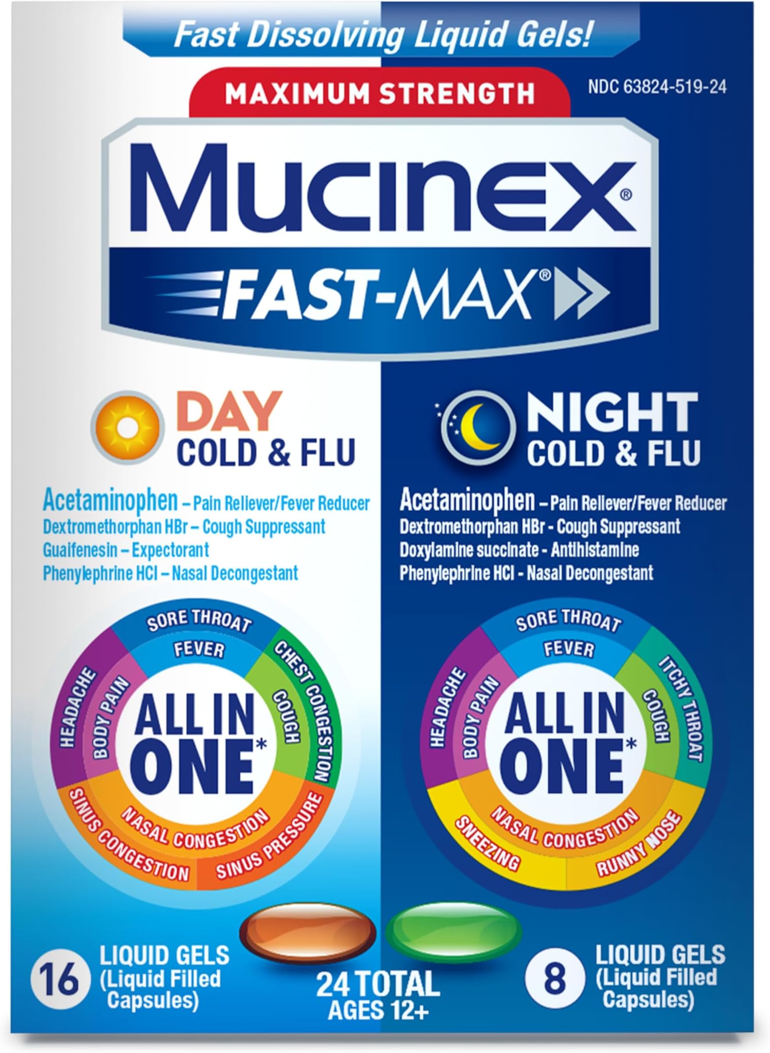 Fast-Max Liquid Gels for Day/Night Cold and Flu, 24 Count