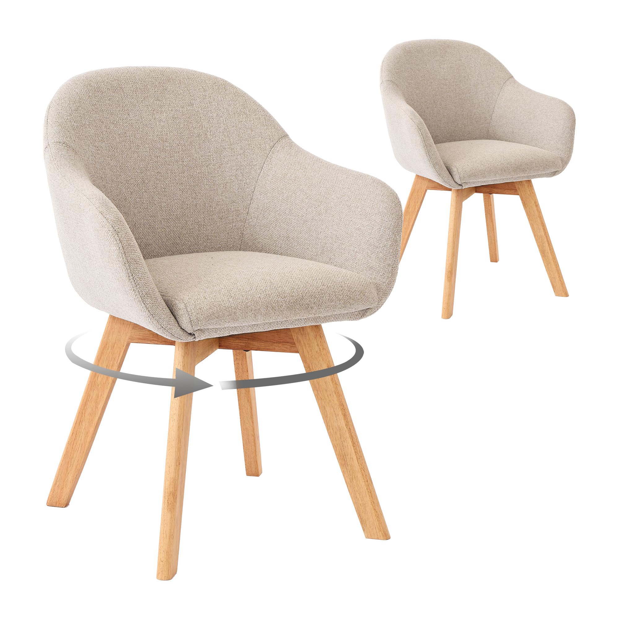Goeurvant Swivel Dining Chairs Set of 2, 360° Modern Chair with Armrests, Wooden Legs, Upholstered Chair for Dining Room, Living Room, Kitchen, Bedroom, Beige