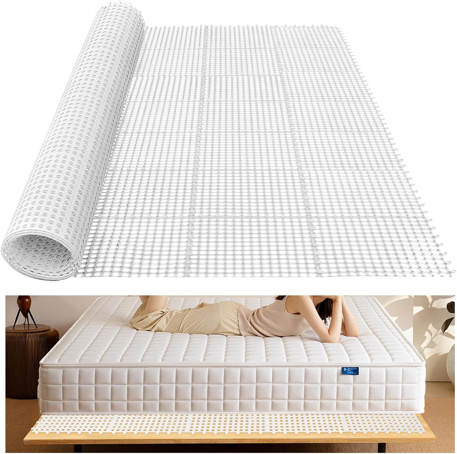 Plastic Ventilated Mattress Underlay Pad for RV Boat Camper - 83" L x 83" W Interlocking Modular Design, Breathable Mesh RV Under Mattress Ventilation Air-Flow (White 49Pcs)
