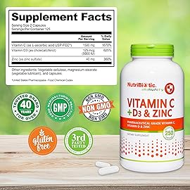 NutriBiotic - Vitamin C + Vitamin D3 & Zinc, 250 Capsules | Potent, Comprehensive Immune Support | Essential & Antioxidant Daily Supplement | Gluten & GMO Free