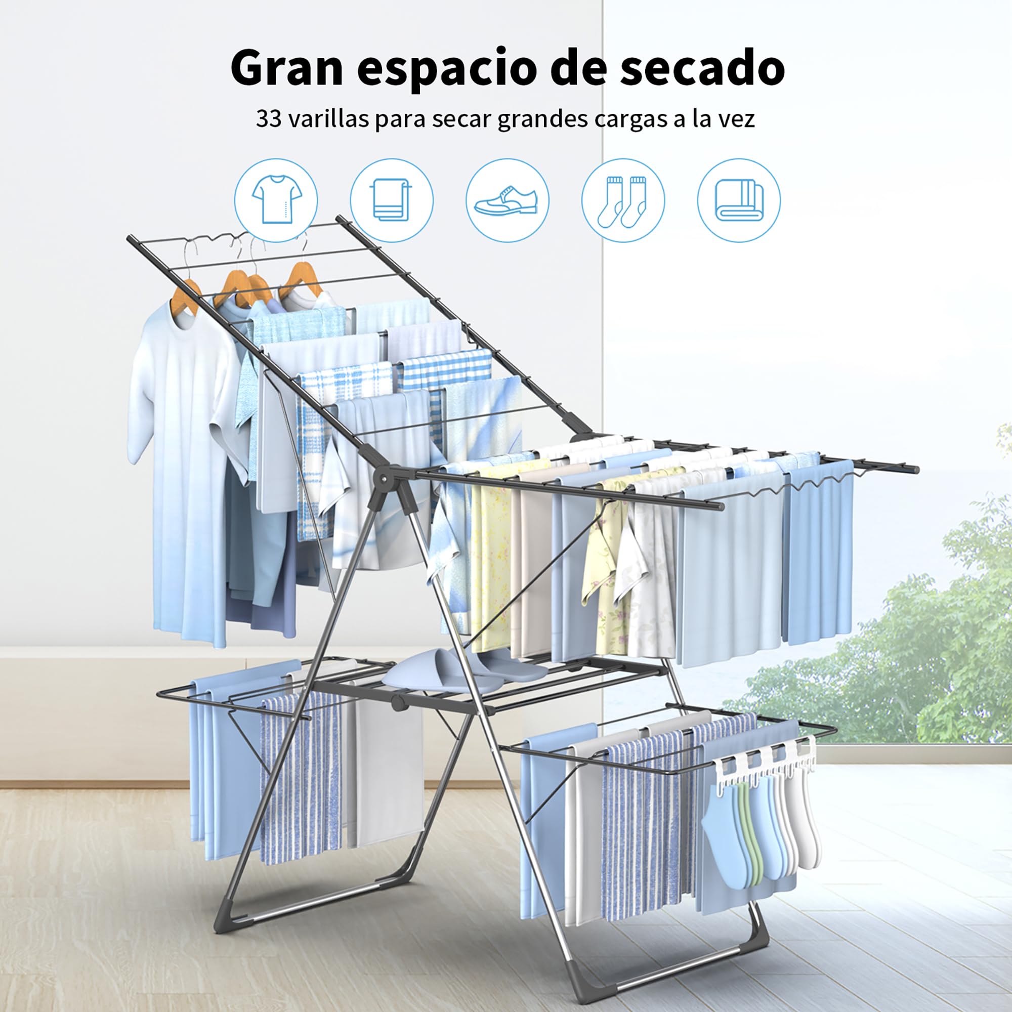 Innotic Tendedero Plegable para Ahorrar Espacio, tendedero Vertical Plegable, portátil, de Acero Inoxidable, para balcón, Exterior e Interior