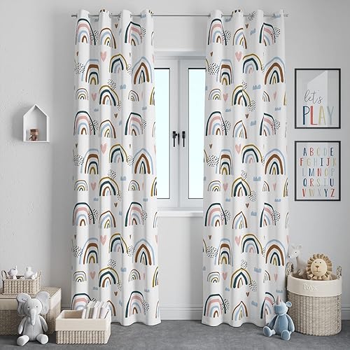 chiinvent Cortinas de arcoíris para niños, lindas cortinas de oscurecimiento de habitación con diseño de arco iris, cortina opaca decorativa de