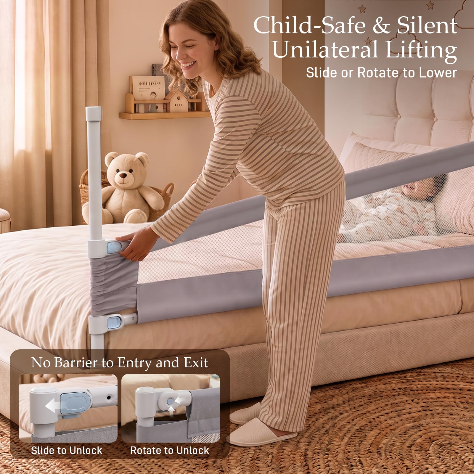 Sponda di protezione per letto per bambini, 190 cm, di sicurezza, per bambini, con base rinforzata a forma di S