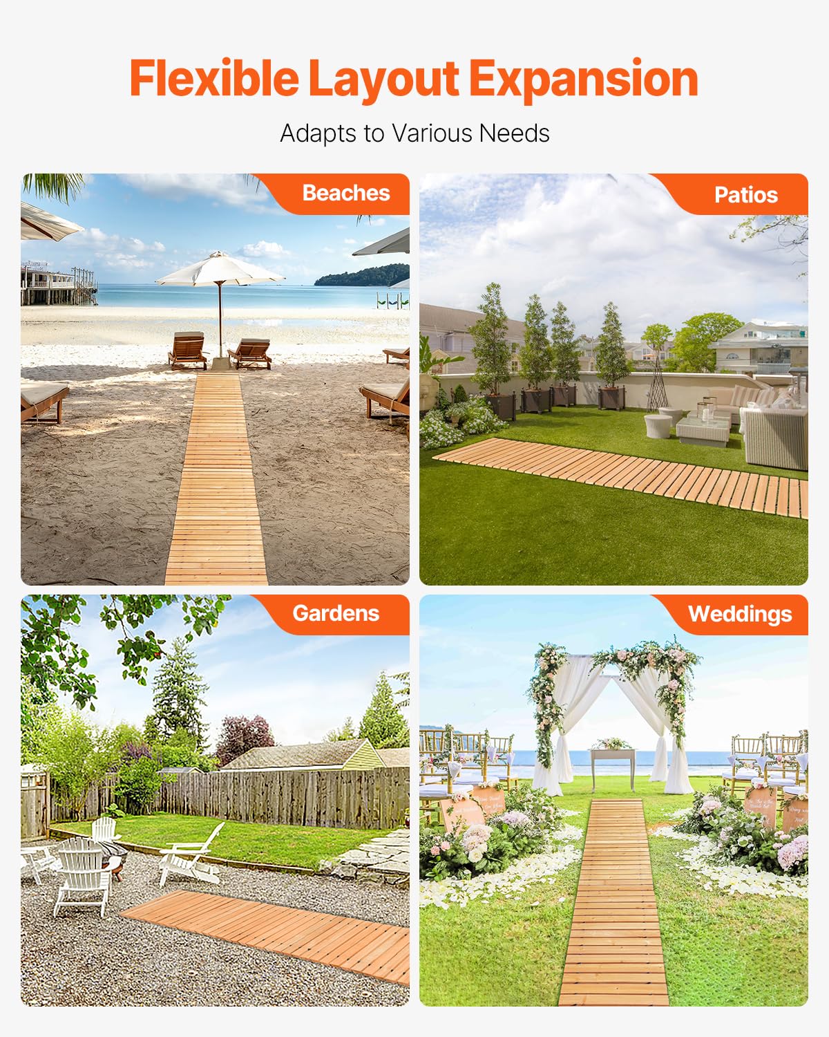 VEVOR Camino de Jardín de Madera 3,65 m x 55,88 cm, Camino de Jardín Recto Antideslizante, Camino de Exterior de Cedro Enrollable con Conexión de Cable de Acero para Jardín, Fiesta de Bodas, Patio