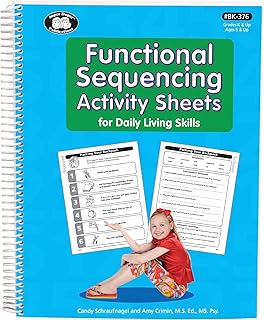 Super Duper Publications | Functional Sequencing Activity Sheets for Daily Living | Meal Time, Hygiene, Household Chores, Safety, Retail Sales, Entertainment, Transportation, and School Activities