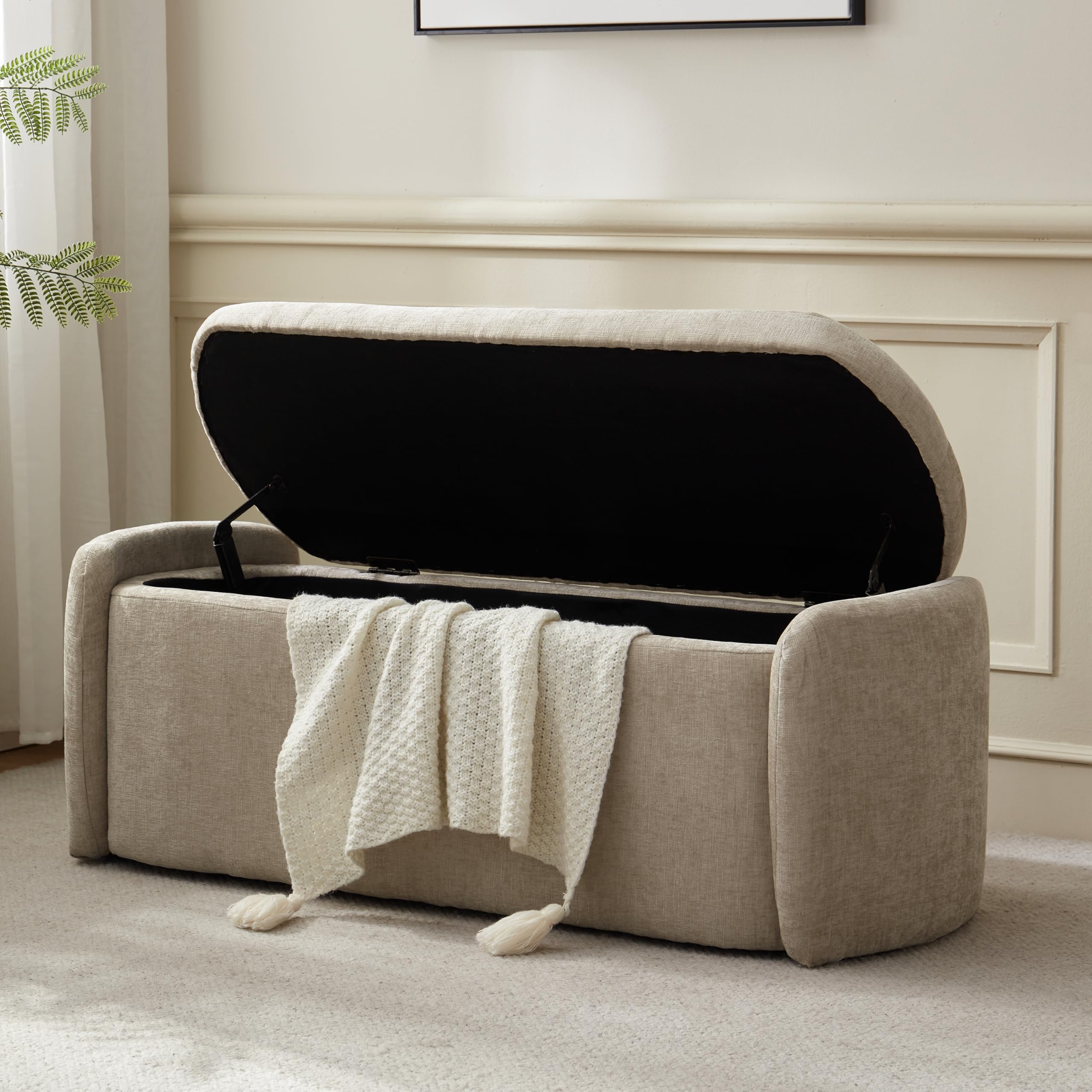 Upholstered Storage Ottoman Bench with Curved Frame