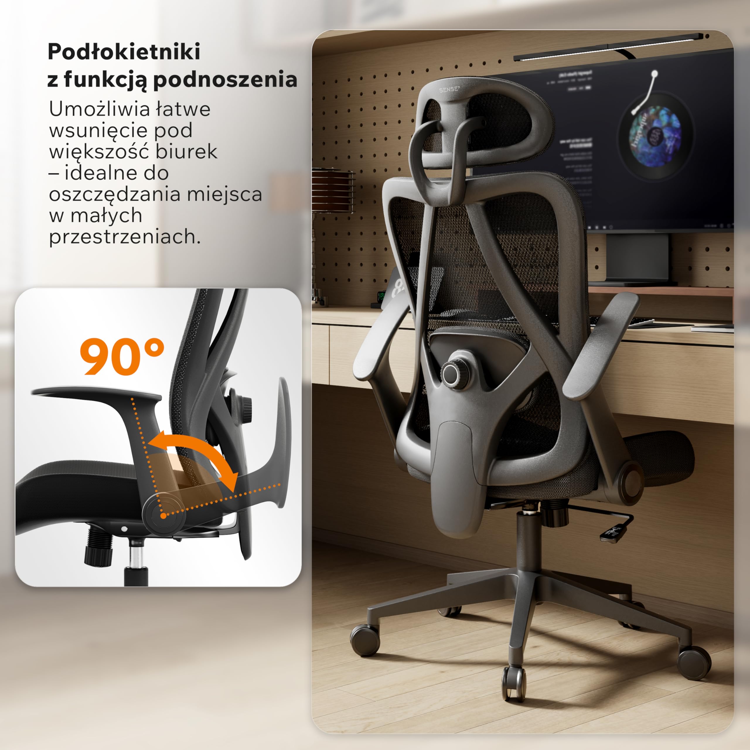 SENSE7 Fotel Biurowy Gamingowy Ergonomiczny Krzesło Obrotowe Biurowe Regulowany dla Home Office Graczy do 150kg Oddychająca Tkanina Regulowany Zagłówek z Podparciem Podłokietnikami 2D – Noxo Czarny