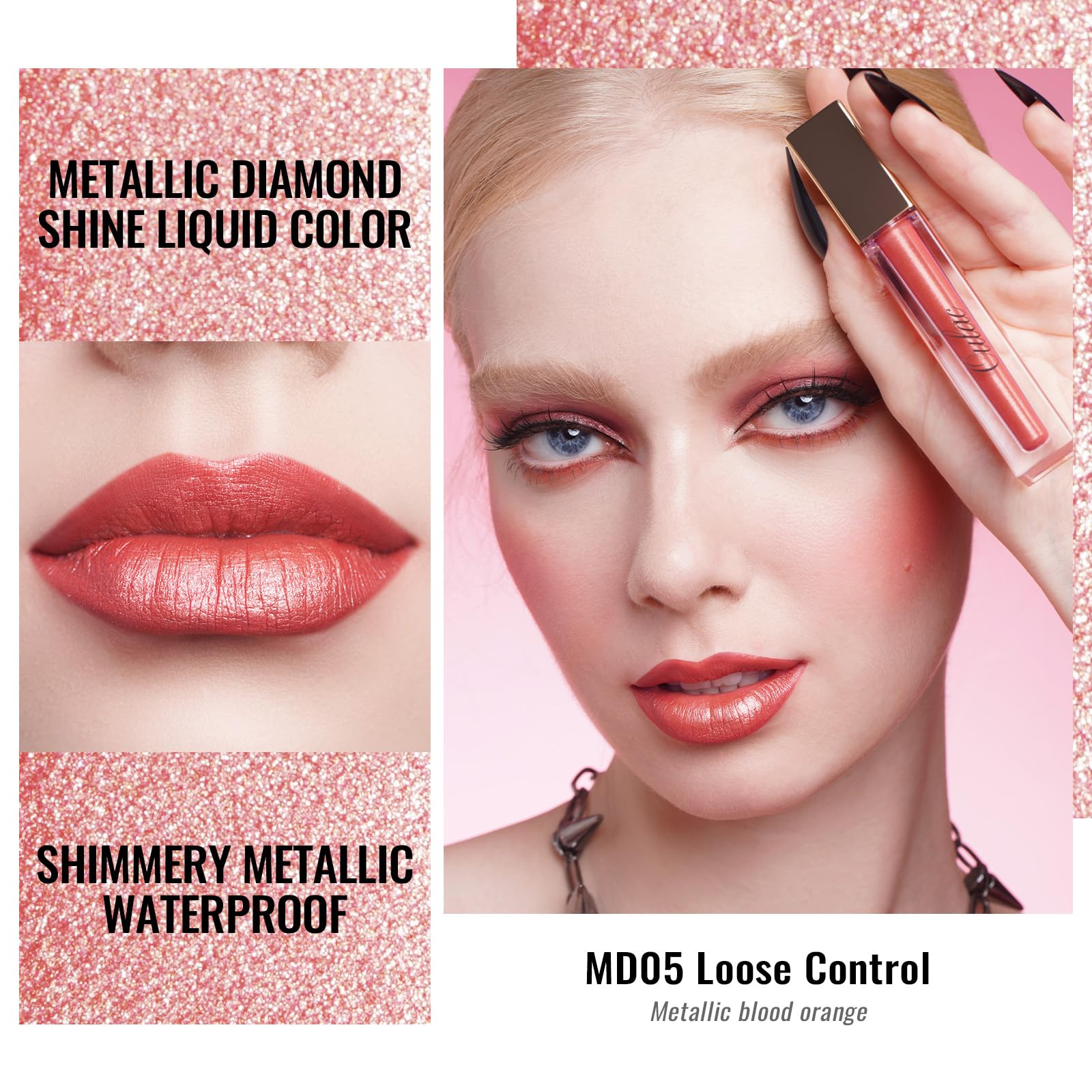 Oulac Metallic Diamond Shine Liquid Lip Gloss, Glitter Glossy for Lip & Eye, Long Lasting 24H + & Waterproof - Image 2