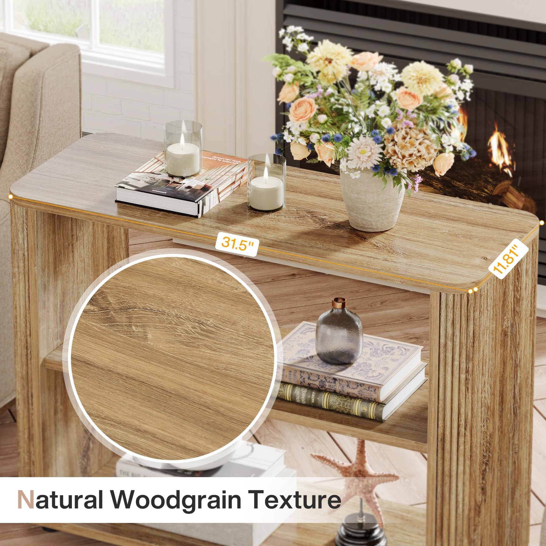 Tribesigns 3-Tier Narrow End Table, Fluted Nightstand, Bedside Table | Storage Shelves, Farmhouse Style, For Living Room, Bedroom, Small Spaces, Sofa Couch, Natural