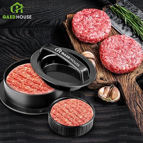 Miniatura 7 de Prensa de hamburguesa 3 en 1 - Increíble juego de hamburguesas rellenas - Antiadherente - con 100 piezas de papel encerado para hamburguesa -