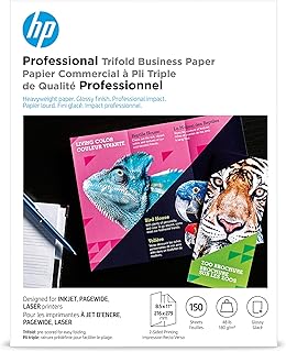 HP Professional Tri-fold Business Paper, Glossy, 8.5x11 in, 48 lb, 150 sheets, works with inkjet, PageWide, laser printers