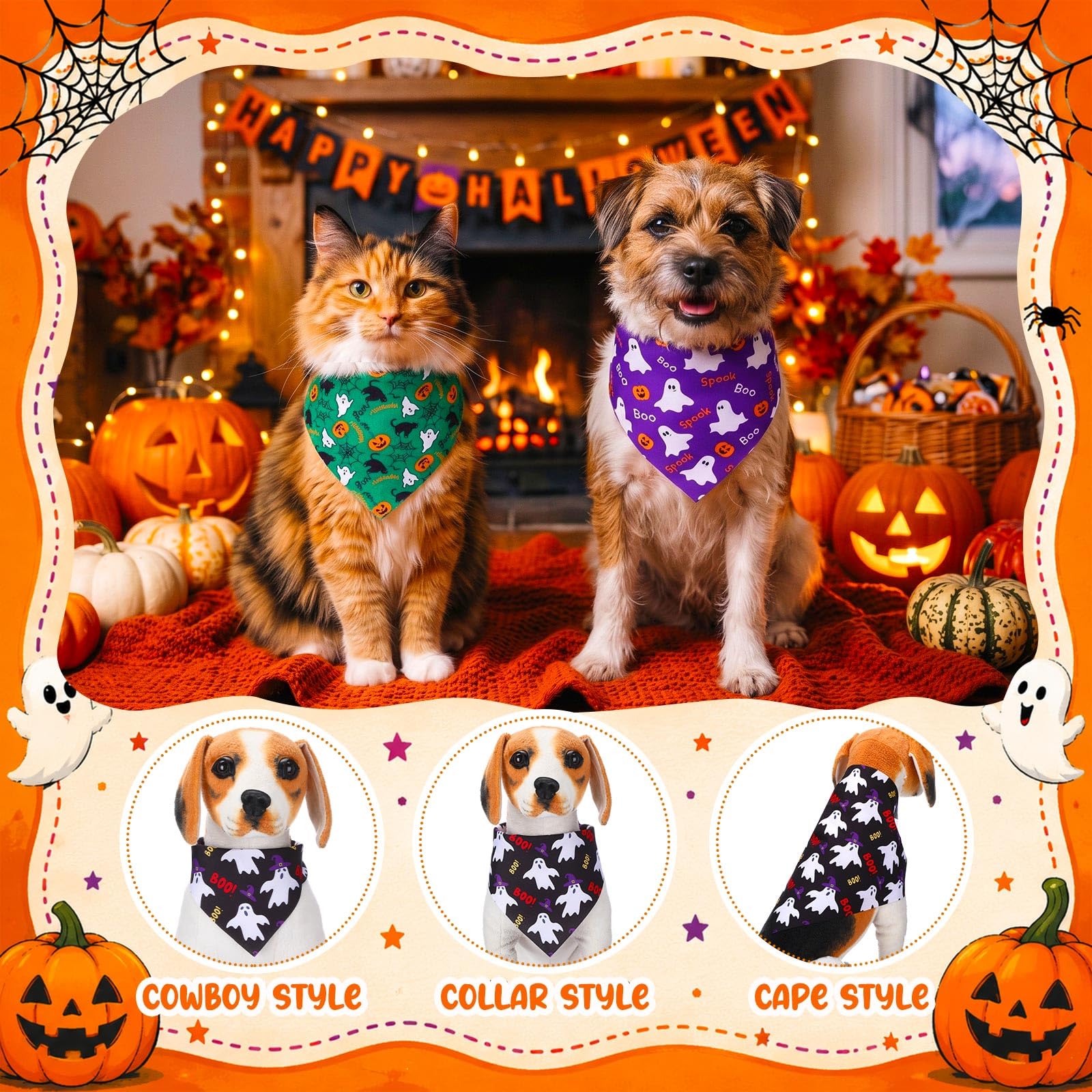 Sanwuta 120 bandane triangolari per cani di Halloween, lavabili, bavaglini regolabili per animali domestici di piccola e media taglia, 30 stili