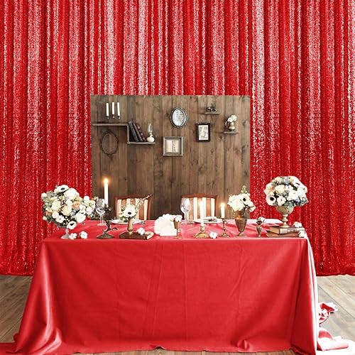 10×10FT Red Sequin Backdrop Curtain, Photography Backdrop Glitter Curtains Fabric Background for Wedding Party Decor
