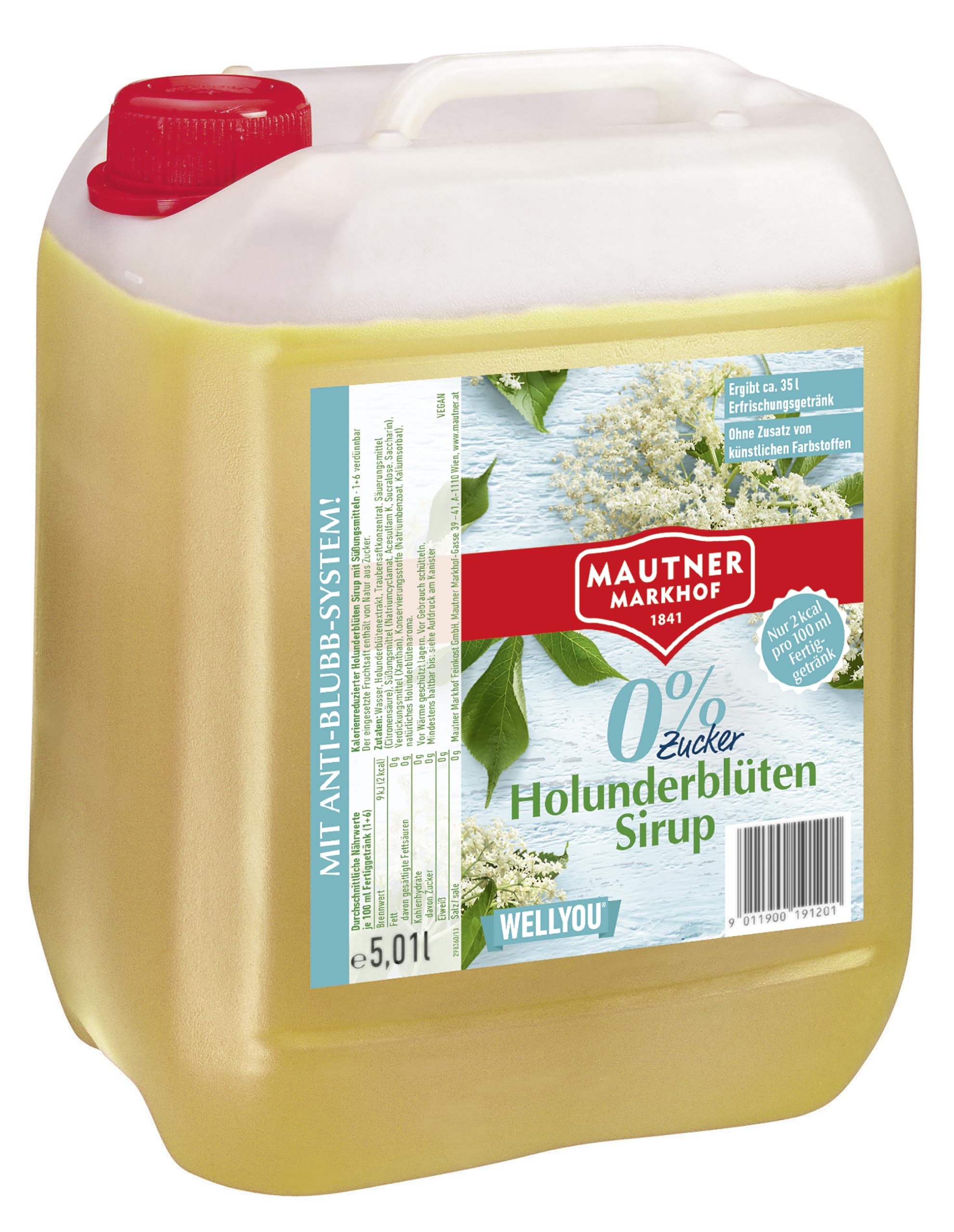 Mautner Markhof Syrop z kwiatem czarnego bzu 0% cukru – 5 l butelka gastronomiczna owocowy syrop do barów i gastronomii