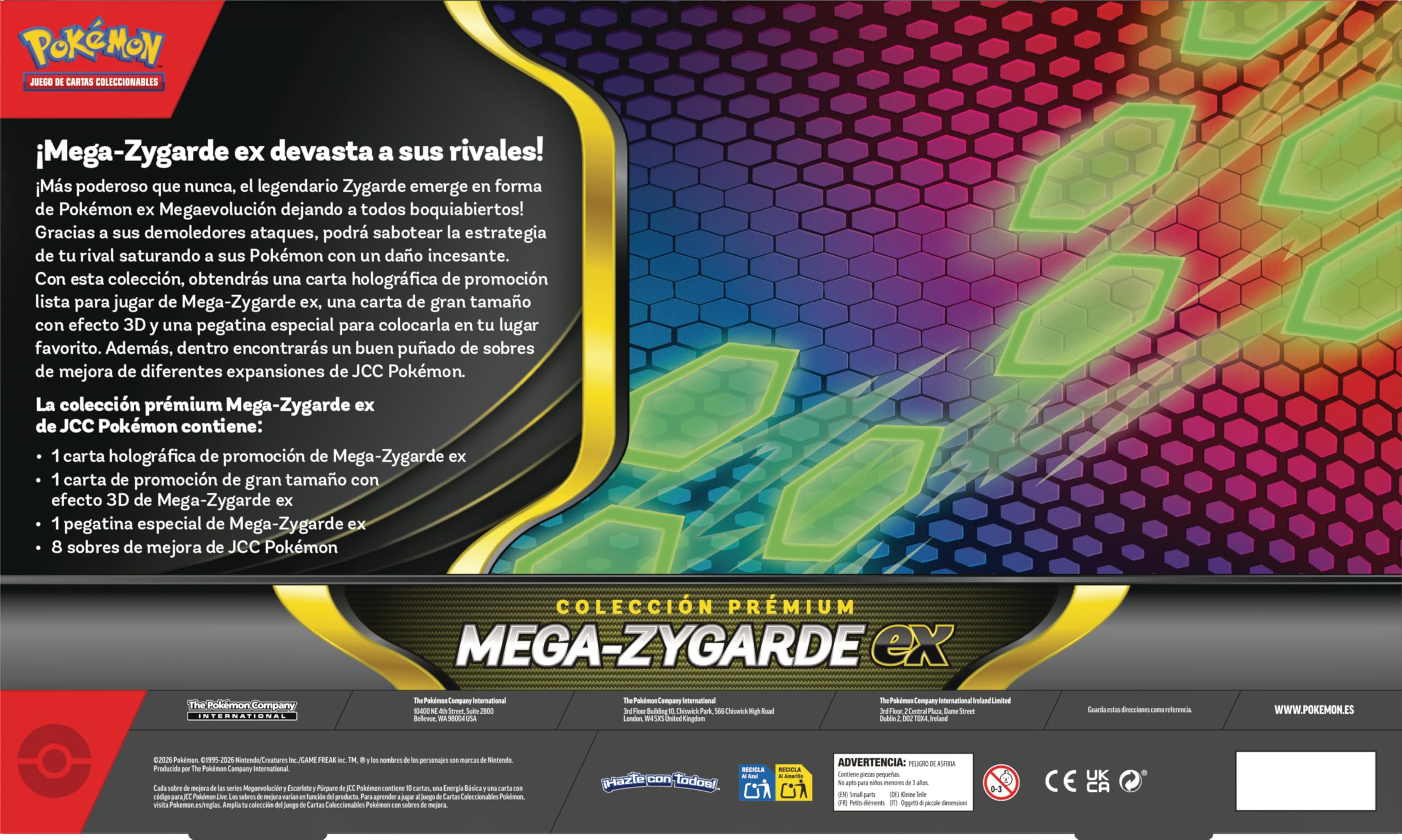 Pokémon: Colección prémium Mega-Zygarde ex (1 Carta de promoción, 1 Carta de Gran tamaño con Efecto 3D, 1 Pegatina Especial y 8 Sobres de Mejora)