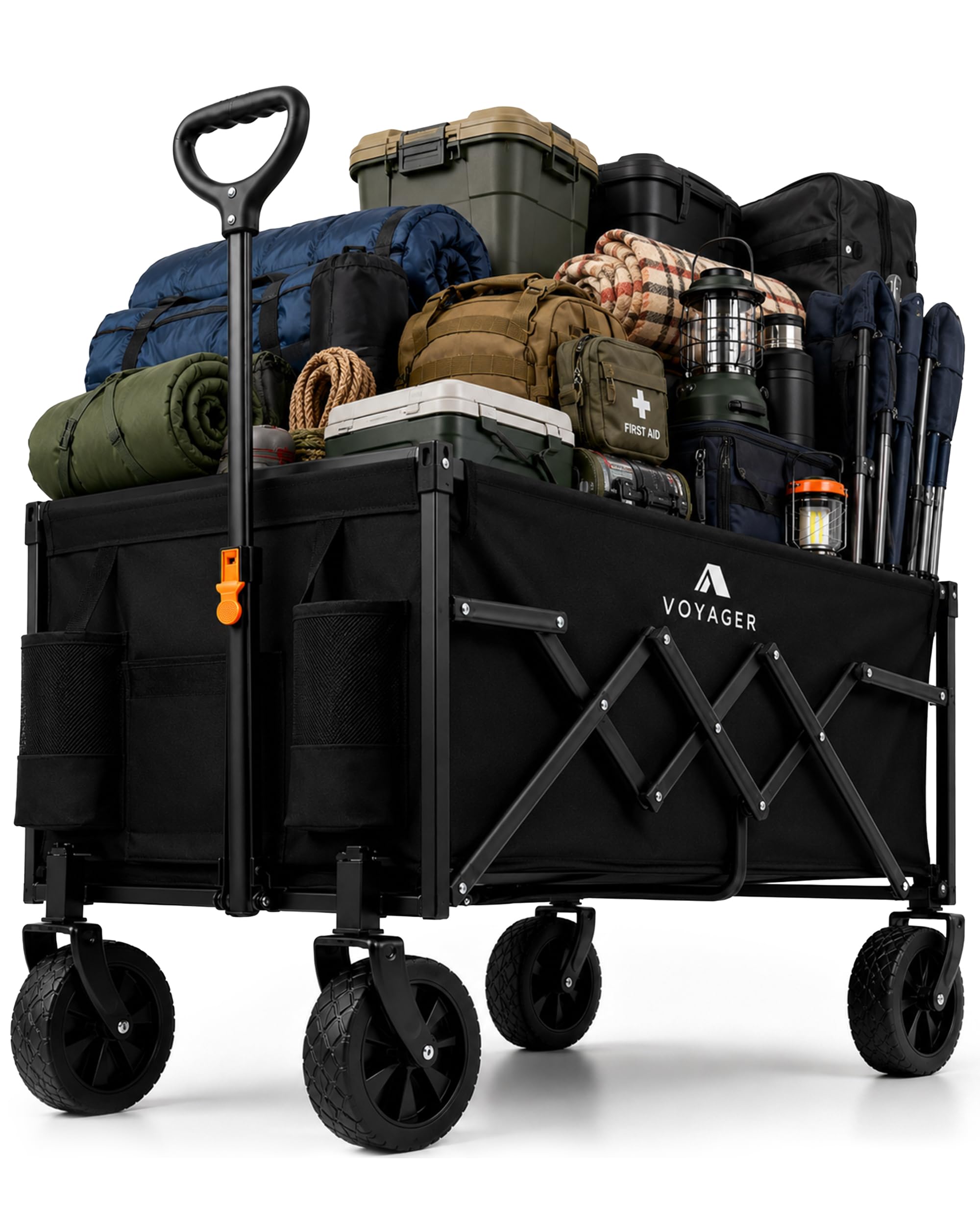 Voyager Folding Camping Wagon 120L, Collapsible Festival Trolley, Black