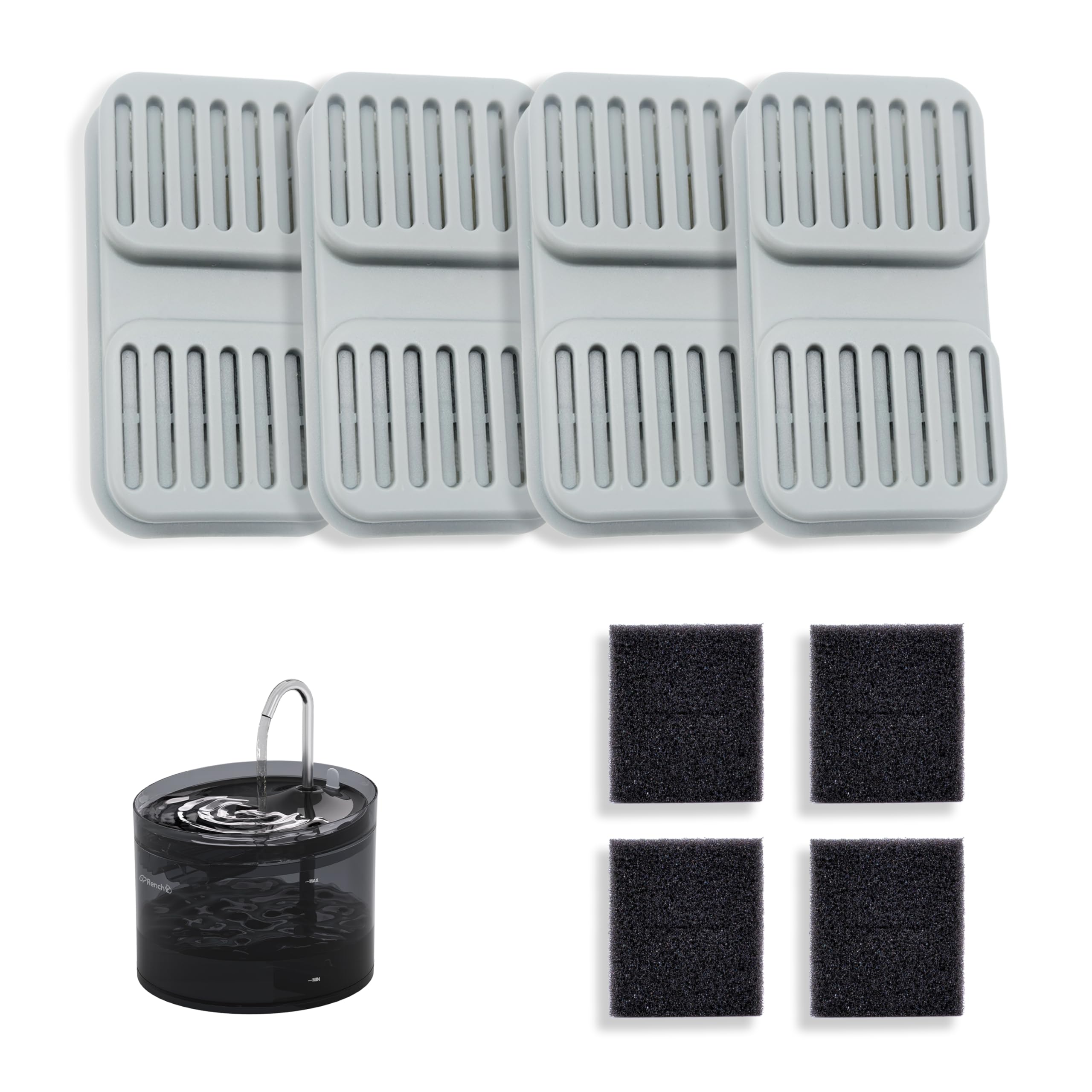 Cat Fountain Filter Set - 4 Replacement Filters + 4 Pump Sponges