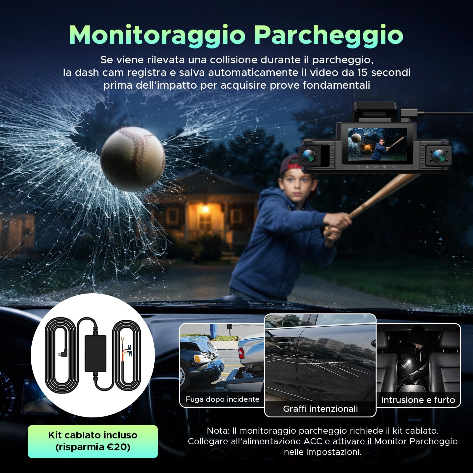 LAMTTO Dash Cam Auto 4 Canali 360°, Telecamera Auto 2K Anteriore + 1080P Posteriore, Interno e Laterali, WiFi 5GHz, Visione Notturna IR, G-Sensor, Dashcam con Kit Hardwire e Scheda 64GB Inclusa