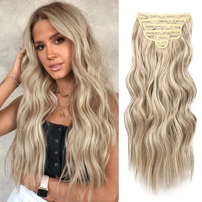 NAYOO Clip in Hair Extensions for Women 20 Inch Long Wavy