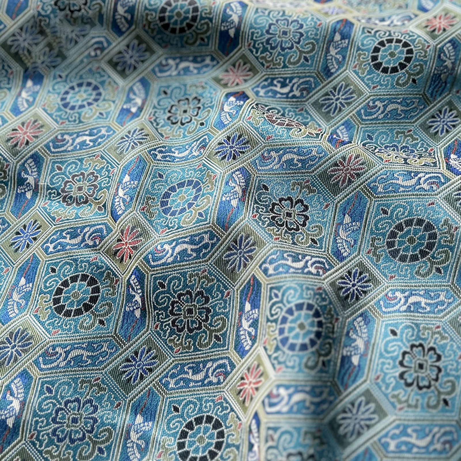 Tissu brocart soie jacquard rigide bleu vert fini les vêtements sans tenue