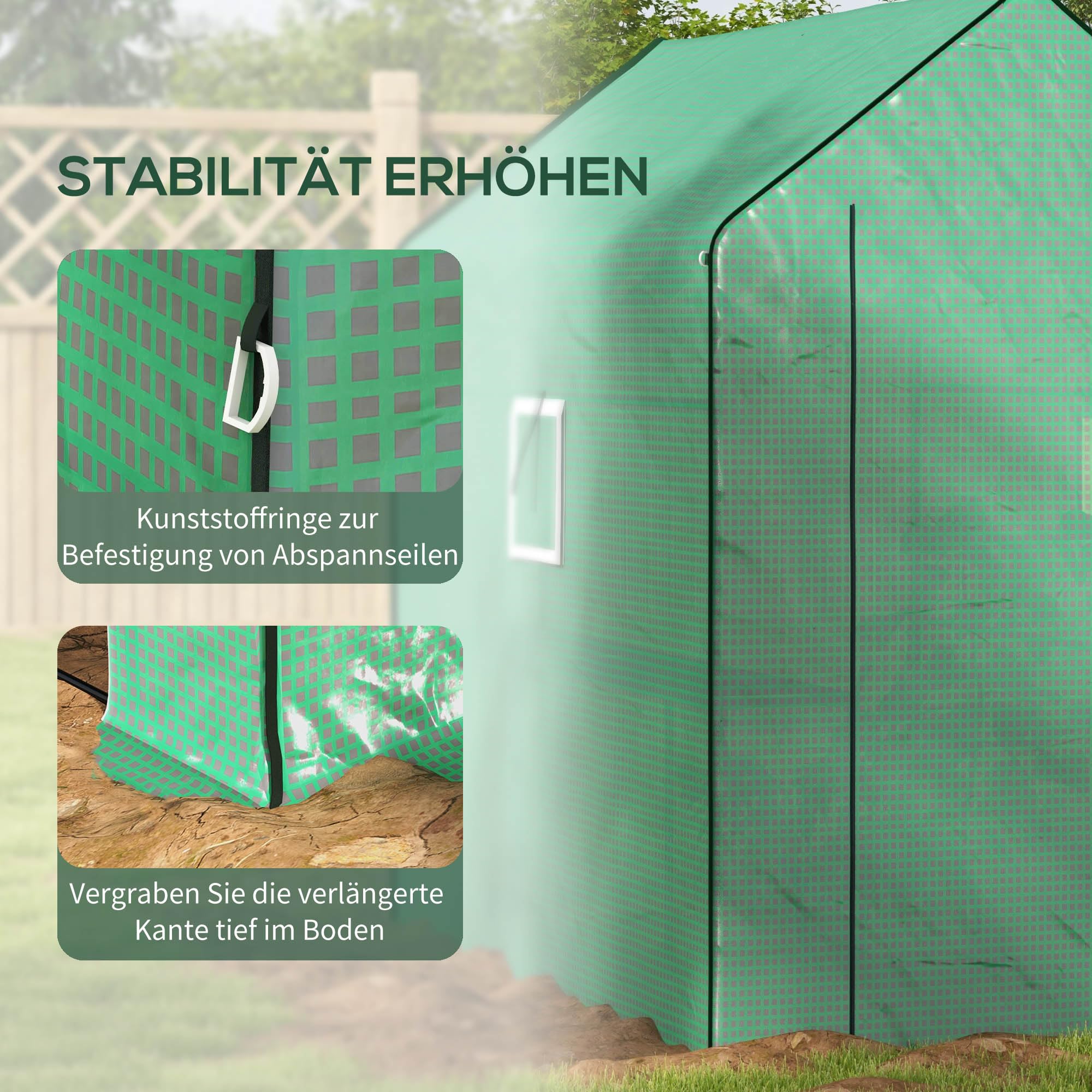 Outsunny Ersatzfolie Ersatzabdeckung mit Rolltür, Gewächshausfolie mit UV-Schutz, Seitenfenster, PE-Folie für Tunnelgewächshaus, Grün NUR Folie 140 x 213 x 190 cm