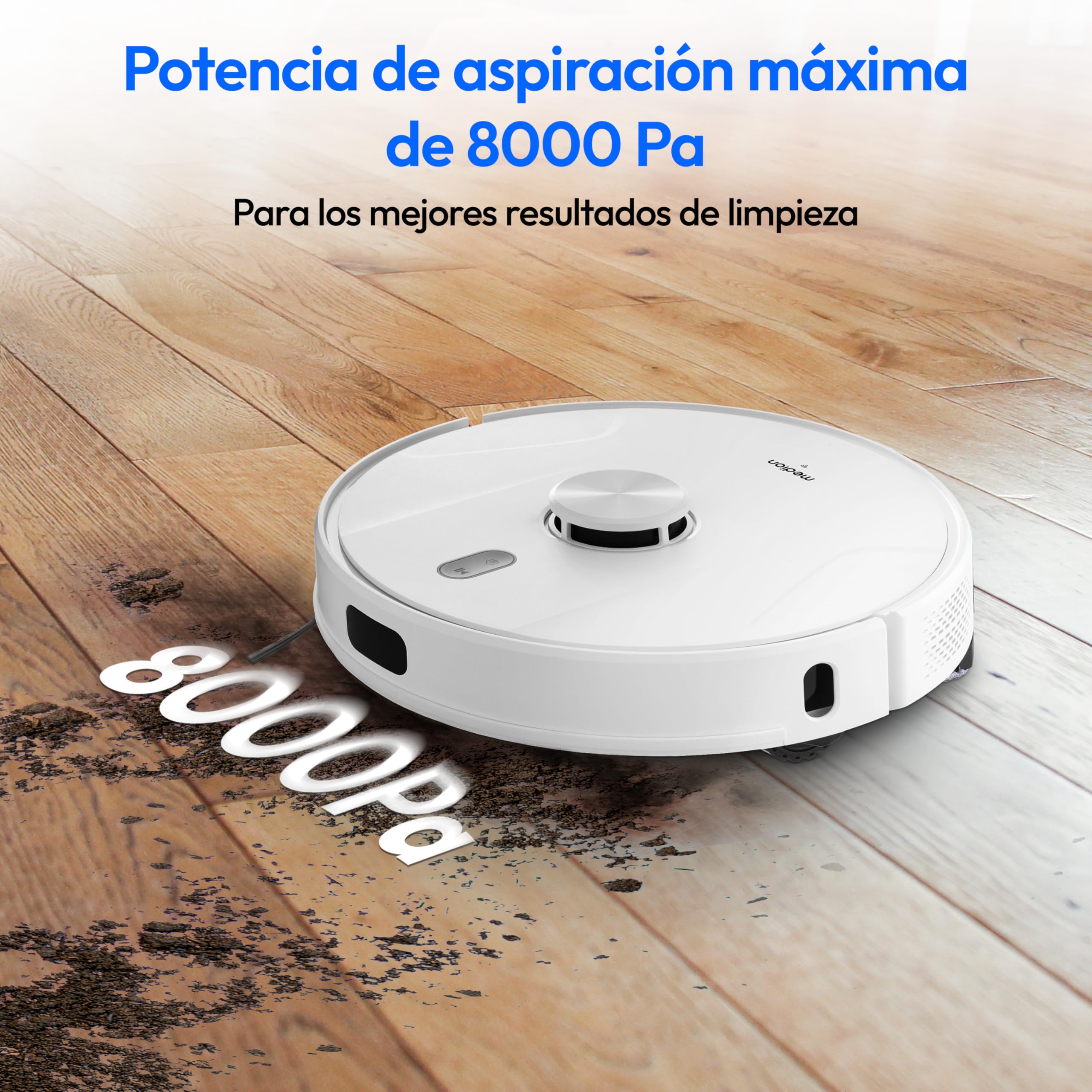 MEDION Robot Aspirador con navegación láser y función de Limpieza X41 SW (Potente Potencia de aspiración de 8000Pa, Robot Aspirador 2en1, mapeo preciso, Zonas Go & No Go, múltiples Suelos)