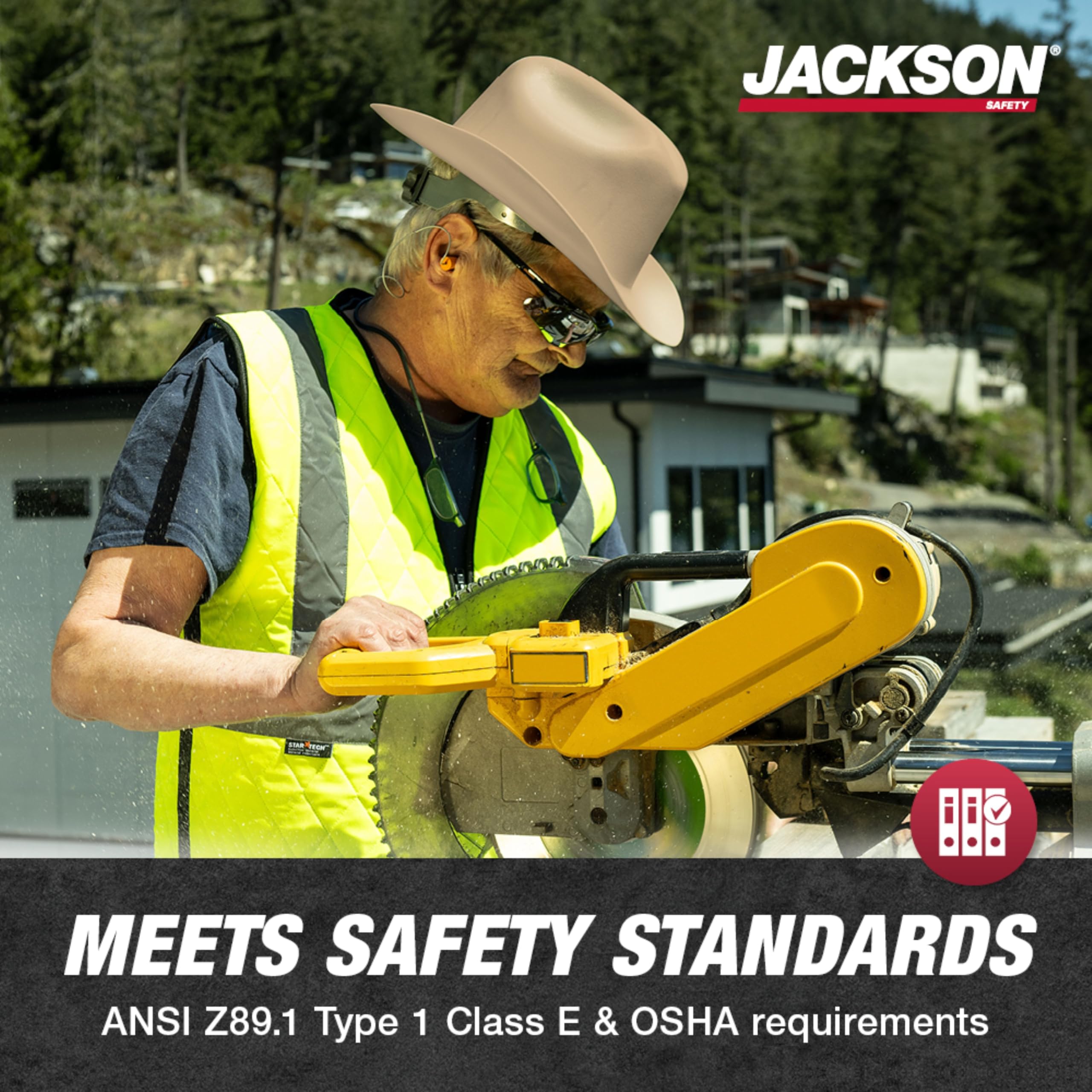 Jackson Safety Full Brim Cowboy Hard Hat ANSI Z89.1 Type 1 & OSHA | Cowboy-style Safety Helmet with Extra-Wide Sun Shade Brim & Replaceable Sweatband for Work & Construction Head Size 6.5-8 product thumbnail 8