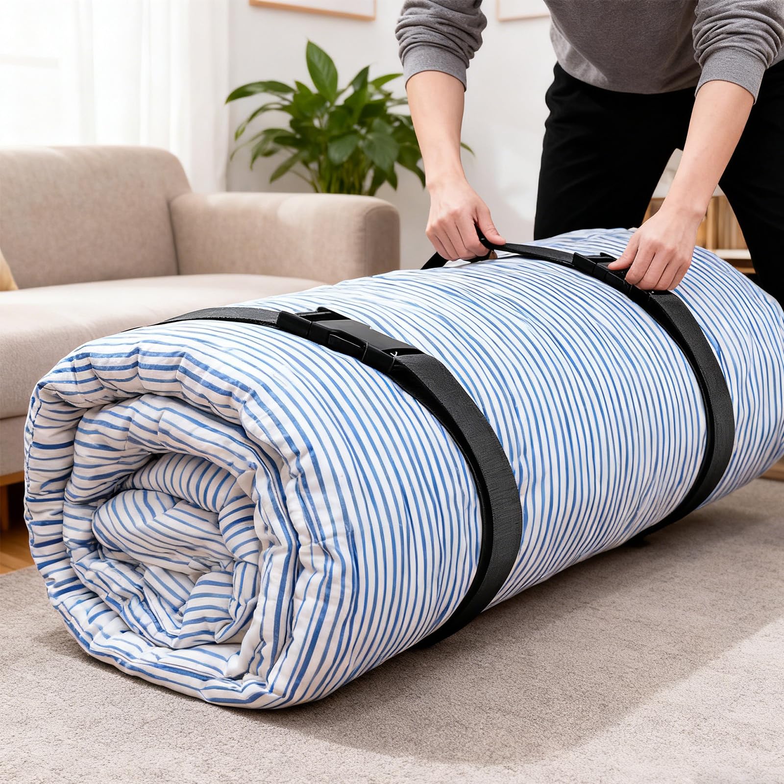 Bremorou - Attaches pour surmatelas 2 pièces - Couvre-matelas en mousse ajustables - Sangle de rangement pour déménagement avec boucles verrouillables robustes - Pour surmatelas en gel - Rangement de