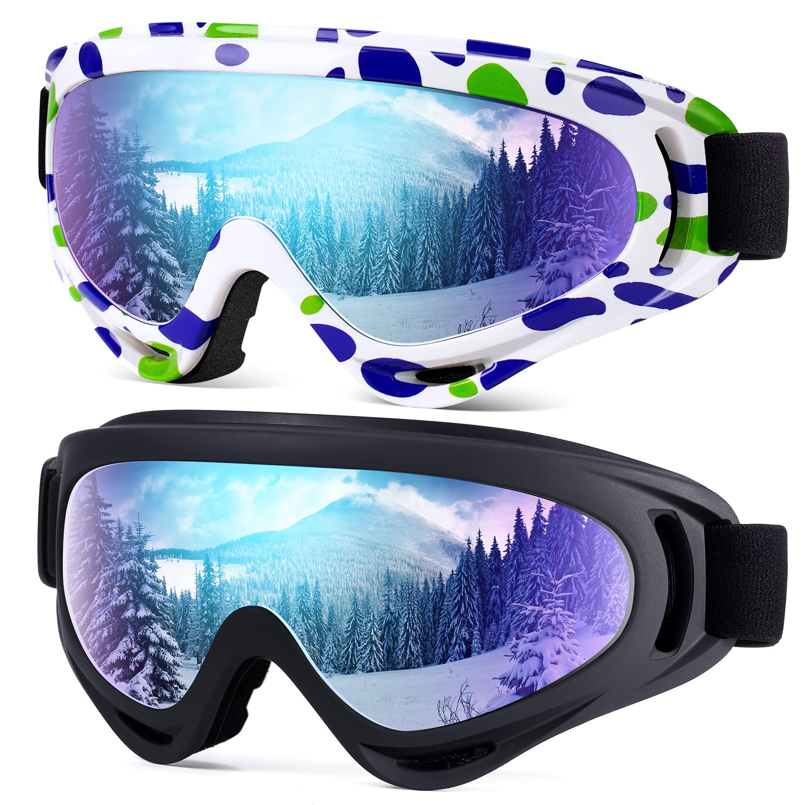 Dizywiee 2-Pack Kids Ski Goggles, Snowboard Goggles for Adult Youth Teens Boys &amp; Girls, Winter Snow Sports Goggles