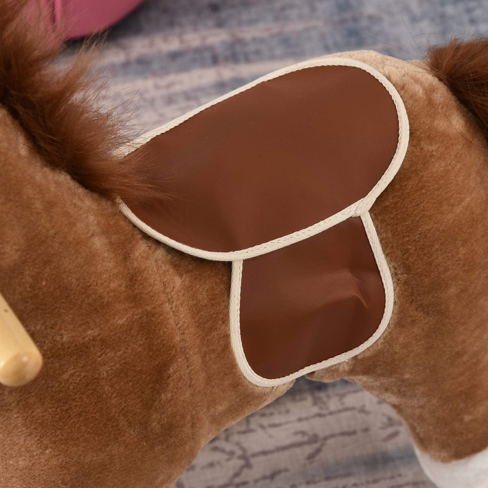 HOMCOM Cavallo a Dondolo per Bambini, Cavallino a Dondolo Bambini 36-72 Mesi, Cavalluccio Giocattolo con Suoni Realistici e 2 Batterie AA, Marrone