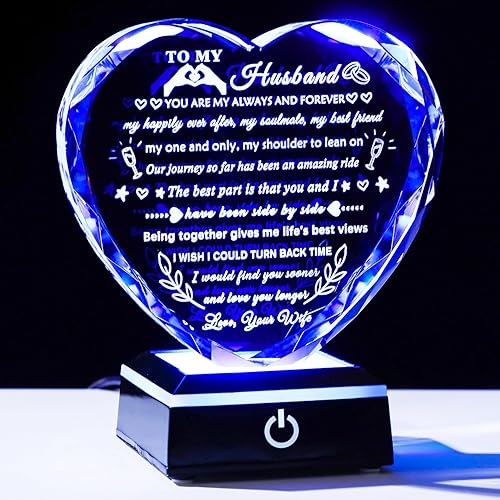 Miniatura 7 de YWHL Regalos para marido de esposa con base LED colorida para aniversario, regalos de cumpleaños para marido a mi esposo, recuerdo de corazón de