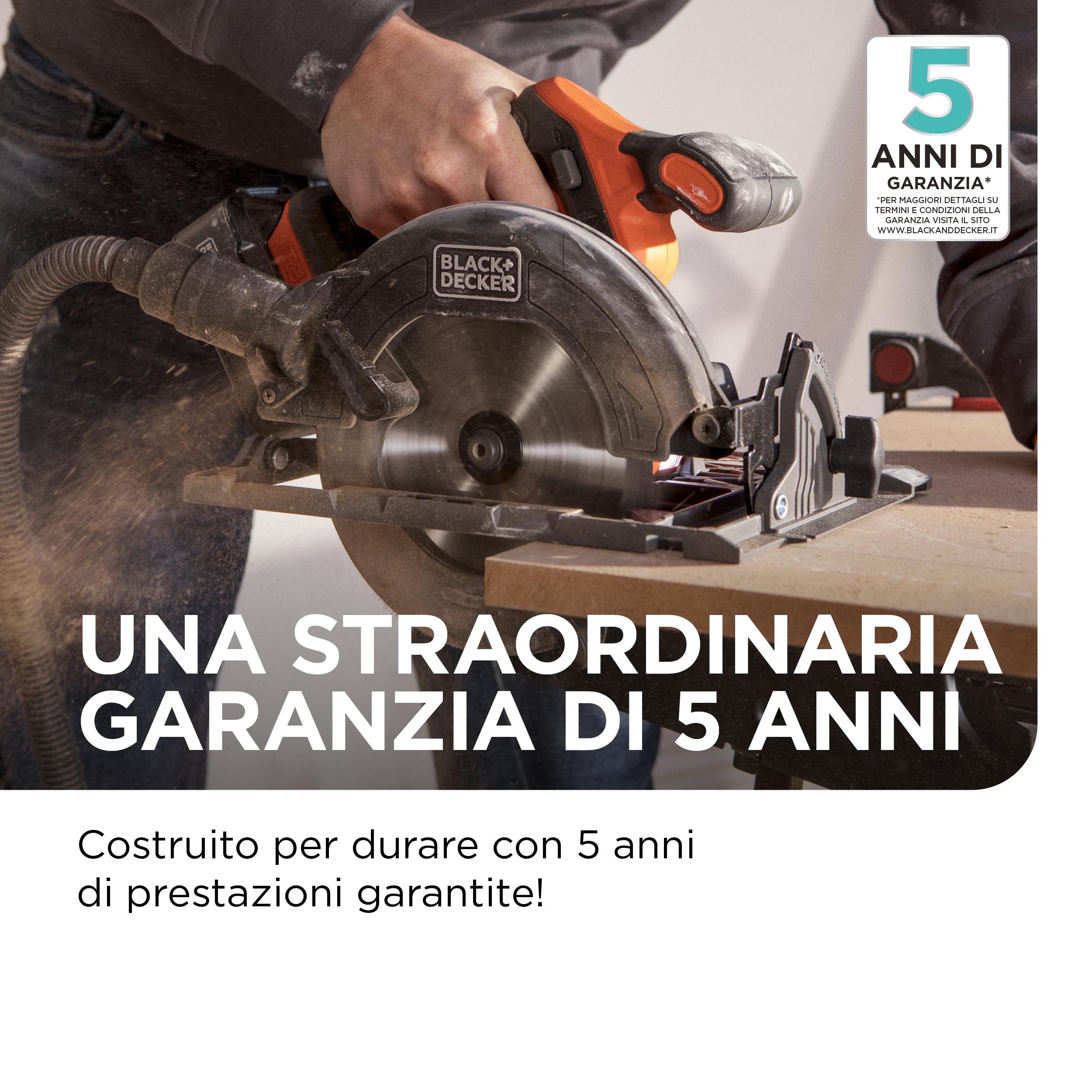 BLACK+DECKER Sega circolare a batteria senza spazzole, solo utensile - senza batteria, sega circolare elettrica con lama da 165 mm, binario di guida e guida parallela, BLCCS78NAZ-XJ