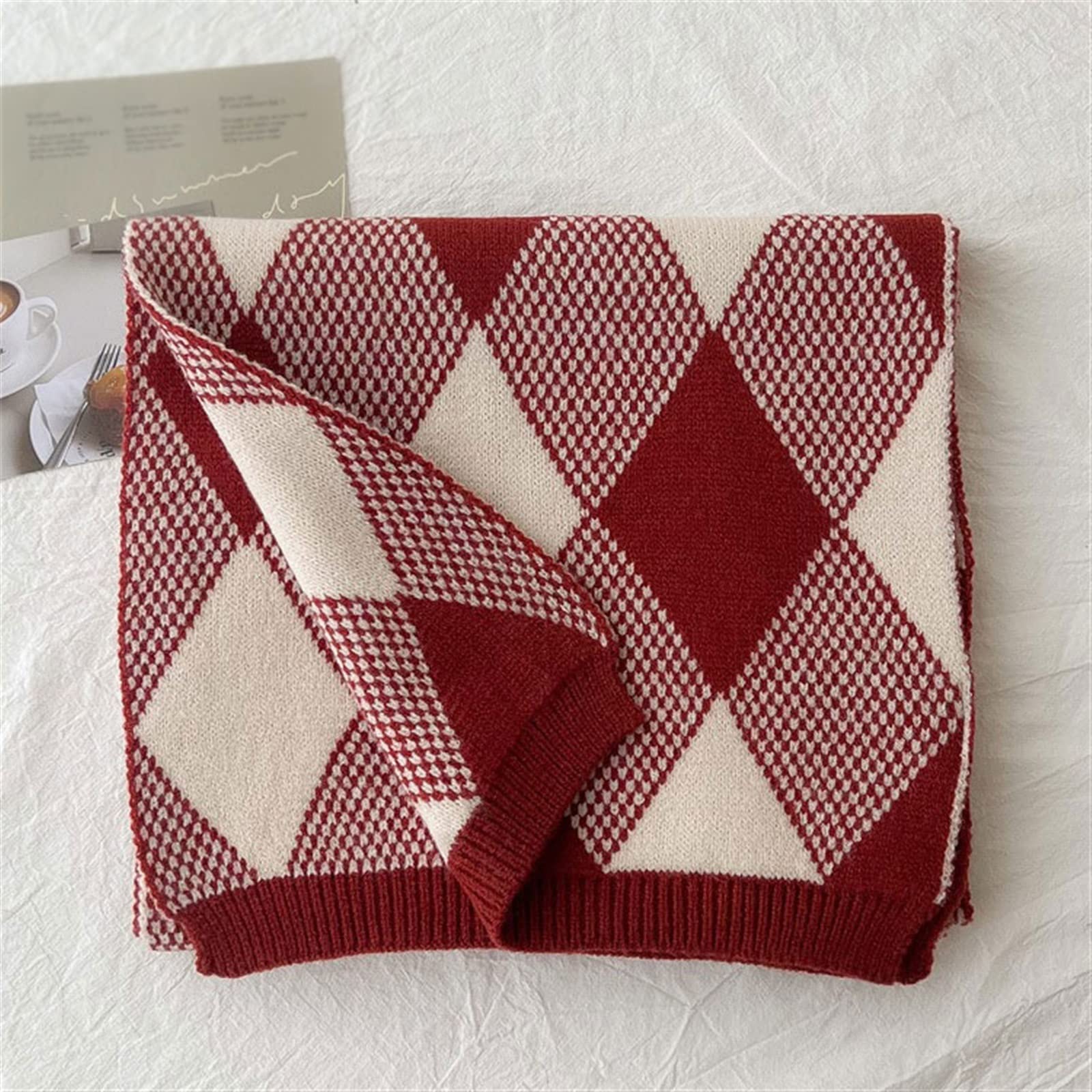 Szal Szalik Zagęszczony szalik z wzorem w szkocką kratę Ciepły na jesień i zimę Dzianinowy szalik z dużym szalem Szalik damski (Color : Rosso, Size : 182 * 34cm)