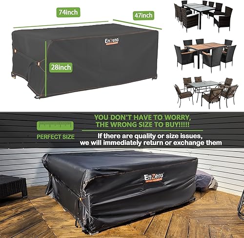 Miniatura 6 de Enzeno Juego de muebles de patio, impermeable, rectangular, resistente a la intemperie, juego de fundas seccionales para protección de 74 pulgadas