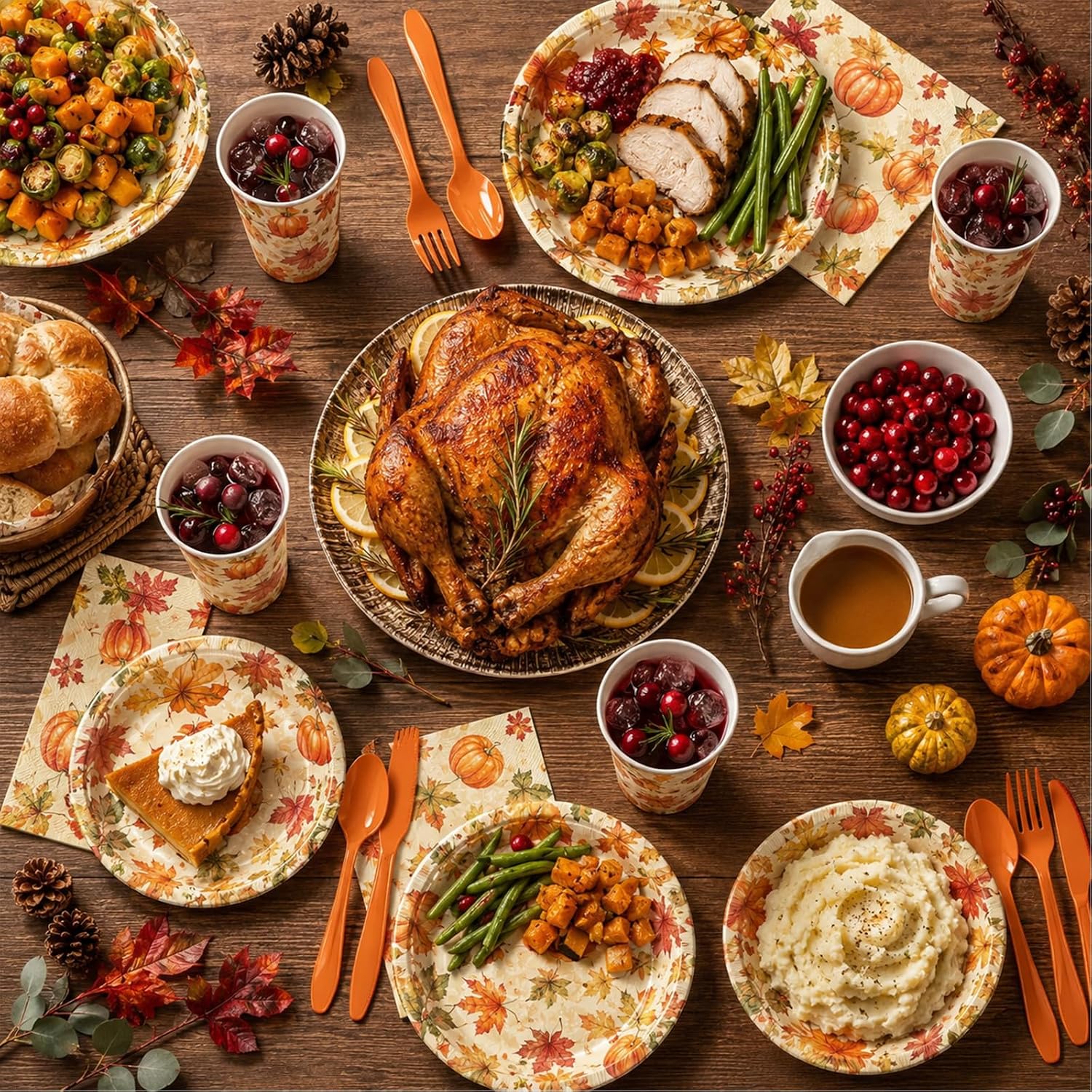 168 Pcs Fall Paper Plates and Napkins Tableware Set, Serve 24 image 5
