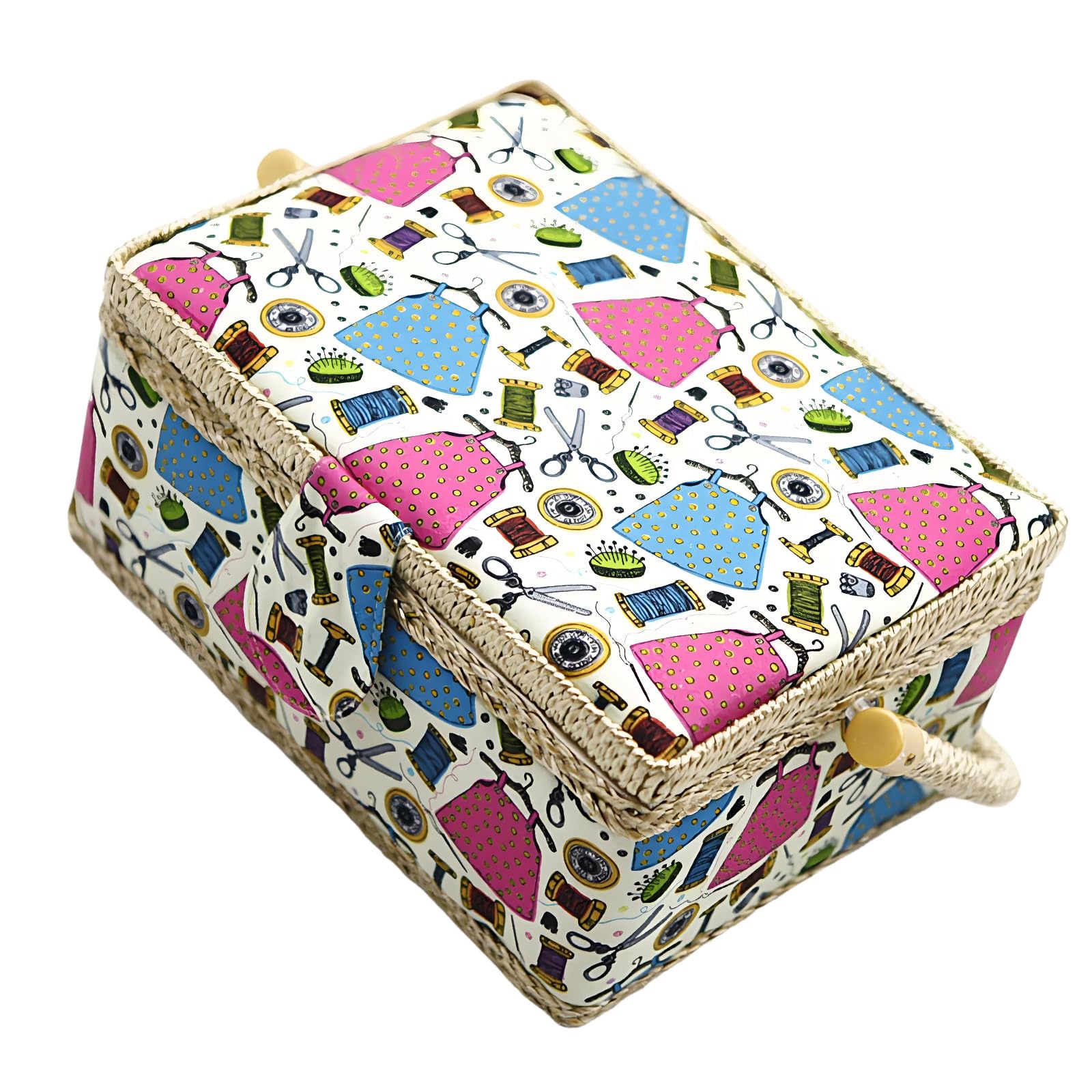 Limtula Wooden Frame Sewing Box with Adjustable Dividers and Comfortable Handle for Home Projects Ending Needle Case