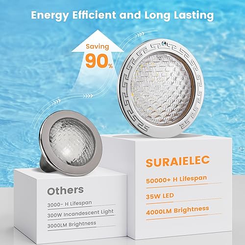 Miniatura 4 de SURAIELEC Luces de piscina para piscina enterrada, luz subacuática LED de 10 pulgadas y 120 V, 35 W (equivalente a 300 W), 4000 lm, blanco frío 6000
