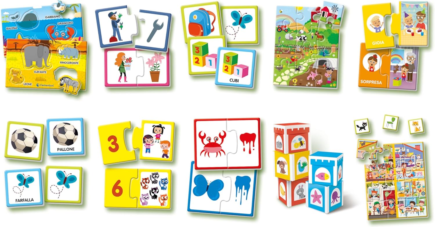 Clementoni Sapientino 10 Giochi in 1 – Educational Game for Children 3-6 Years, Illustrated Cards, Learning Letters and Numbers, in Italian, Made in Italy, 18153