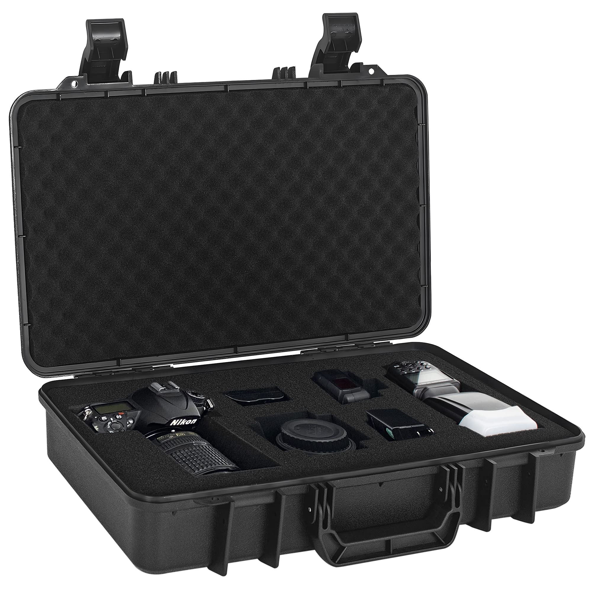 TORIBIO Funda rígida para micrófono, Drones, cámara, Equipos, Estuche de Almacenamiento portátil, Caja Dura de Espuma precortada, Caja de Seguridad anticaídas para Viajes de Mano, 17 x 10 x 3.7