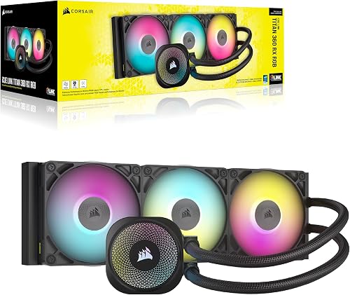Corsair iCUE LINK TITAN 360 RX RGB Liquid CPU Cooler – 360mm AIO – 3x RX120 RGB Fans Included – Fits Intel LGA 1851/1700, AMD AM5/AM4 – iCUE LINK System Hub Included – Black - 7
