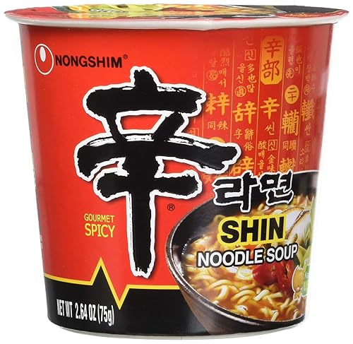 Nongshim Shin Noodle Soup Gourmet Spicy, 6 unidades, tazas de 2.64 onzas, juego de 2