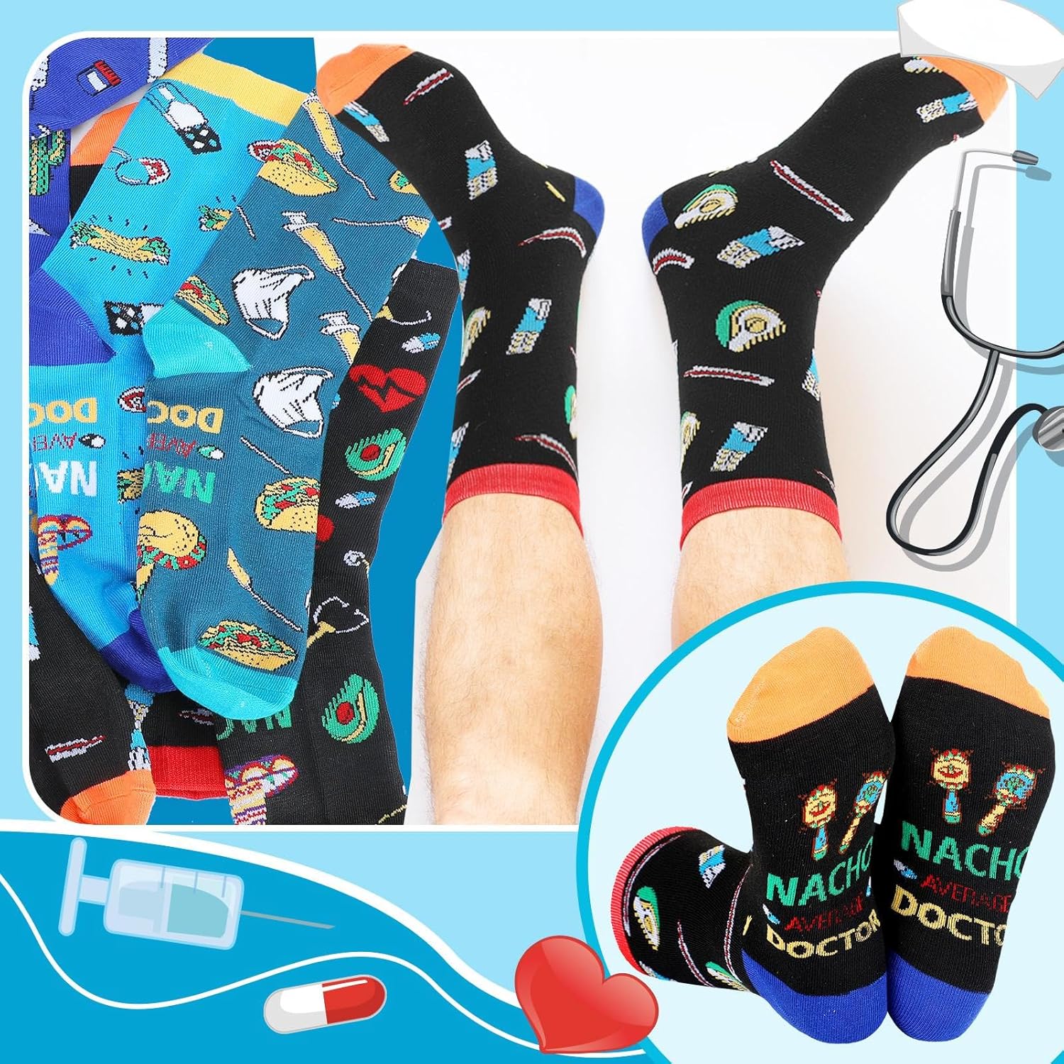 Ramede 6 Pair Funny Doctor Sock Gifts for Men Women Nacho Average Dr Sock Dr Nurse Appreciation Gift for National Doctors' Day Retirement Medical - Image 6