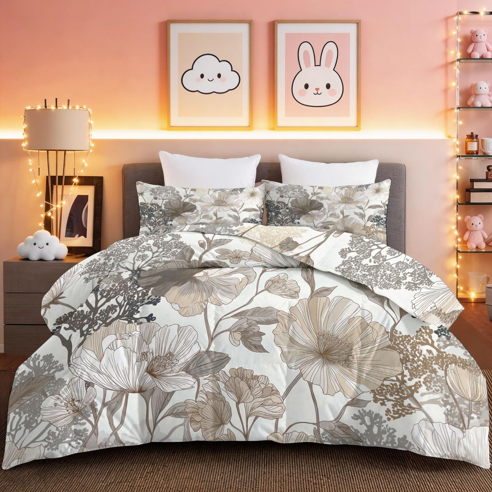 Parure de lit 2 personnes aquarelle jaune pour chambre cocooning