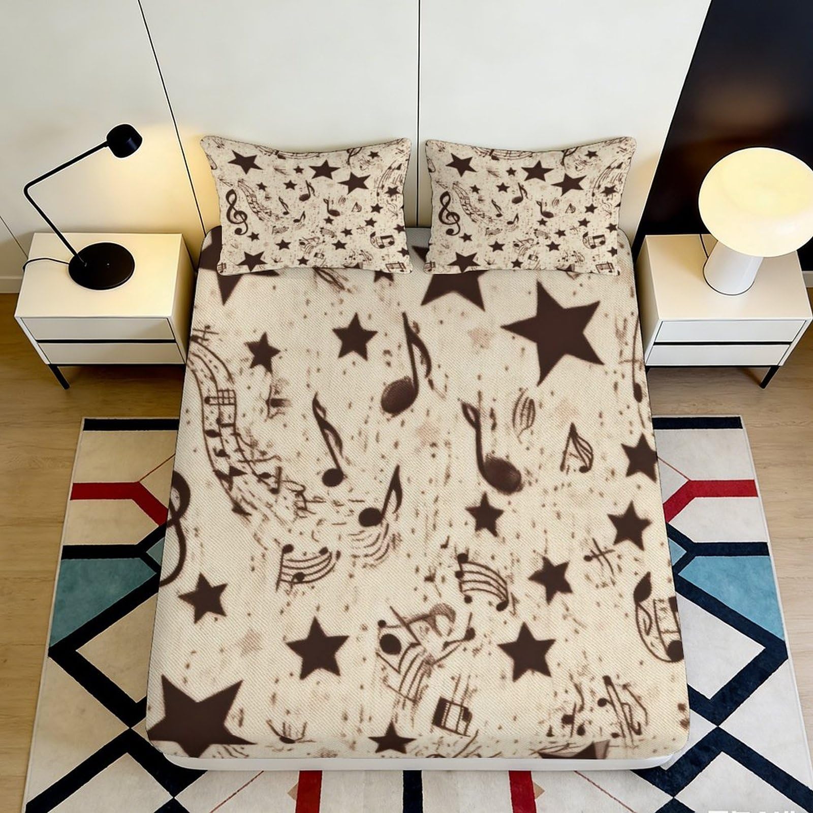 Qjzxknhpgr Style-4 3D Printed Musical Notes Fitted Sheet Microfiber Soft Star Pattern Mattress Cover For Bedroom Decor Protection 90X200x25cm